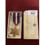 A WW2 ATLANTIC STAR MEDAL WITH RIBBON AND POSTING BOX