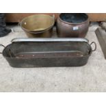 THREE ITEMS TO INCLUDE A VINTAGE JAM PAN, A COPPER POT AND A FURTHER LIDDED TROUGH