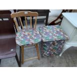 A MODERN KITCHEN STOOL AND THREE DRAWER CHEST BOTH WITH APPLIED 'MARVEL' DECORATION