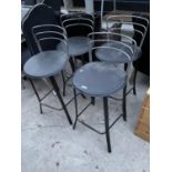 FOUR RETRO STYLE CHROME AND BLACK STOOLS