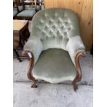 A VICTORIAN WALNUT BUTTON-BACK EASY CHAIR