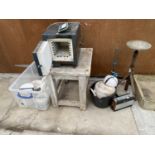 A COLLECTION OF ITEMS TO INCLUDE A VINTAGE KILN ON A STAND AND OTHER POTTERS RELATED ITEMS