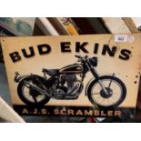 A BUD EKINS A.J.S. SCRAMBLER METAL SIGN