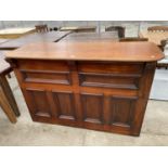 A VICTORIAN MAHOGANY COUNTER WITH PANELLED FRONT, 60" WIDE