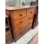 A VICTORIAN MAHOGANY CHEST OF TWO SHORT AND THREE LONG GRADUATED DRAWERS, 47" WIDE