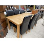 A MODERN OAK EXTENDING DINING TABLE, 64x37.5" TOGETHER WITH SIX CHAIRS
