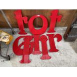 A COLLECTION OF RED PERSPEX SIGN LETTERS