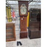 A 19TH CENTURY MAHOGANY AND INLAID EIGHT DAY LONGCASE CLOCKW ITH ENAMEL DIAL DEPICTING BRITANNIA