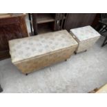 A MID 20TH CENTURY PADDED OTTOMAN AND A SMALLER OTTOMAN