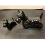 TWO BESWICK SCOTTIE DOGS BLACK GLOSS ONE LARGE AND ONE SMALL