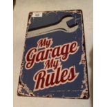 A VINTAGE STYLE MY GARAGE MY RULES GARAGE MAN CAVE TIN METAL RETRO SIGN 20X30CM
