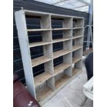 A LARGE VINTAGE PAINTED PINE 15 SECTION PIGEON HOLE CABINET