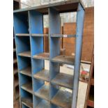 A VINTAGE METAL 18 PIGEON HOLE STORAGE CABINET (H:183CM W:91CM)