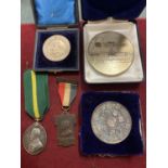 FIVE MEDALS - A 1919 CITY AND GUILDS SILK WEAVING MEDAL, A TERRITORIAL EFFICIENCY MEDAL (H WATTHEY