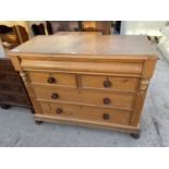 A VICTORIAN PINE CHEST OF TWO SHORT AND TWO LONG DRAWERS, 46" WIDE