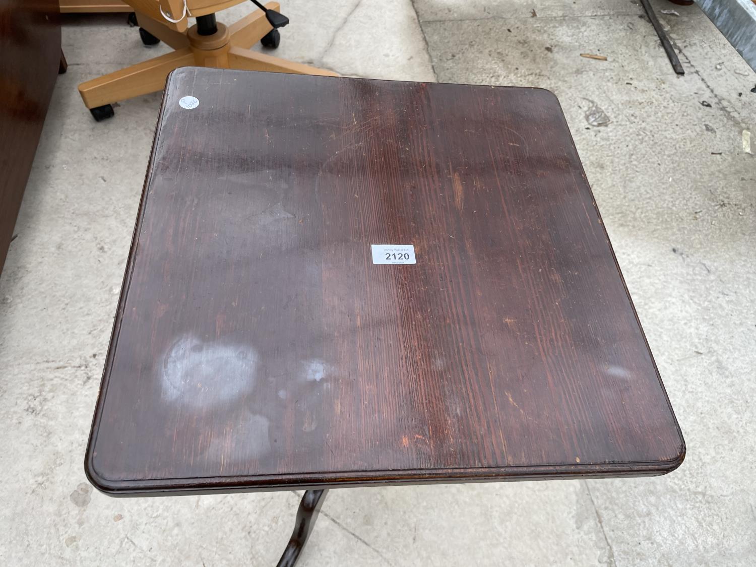 A STAINED BEECH VICTORIAN STYLE TRIPOD TABLE, 17" SQUARE - Image 2 of 3