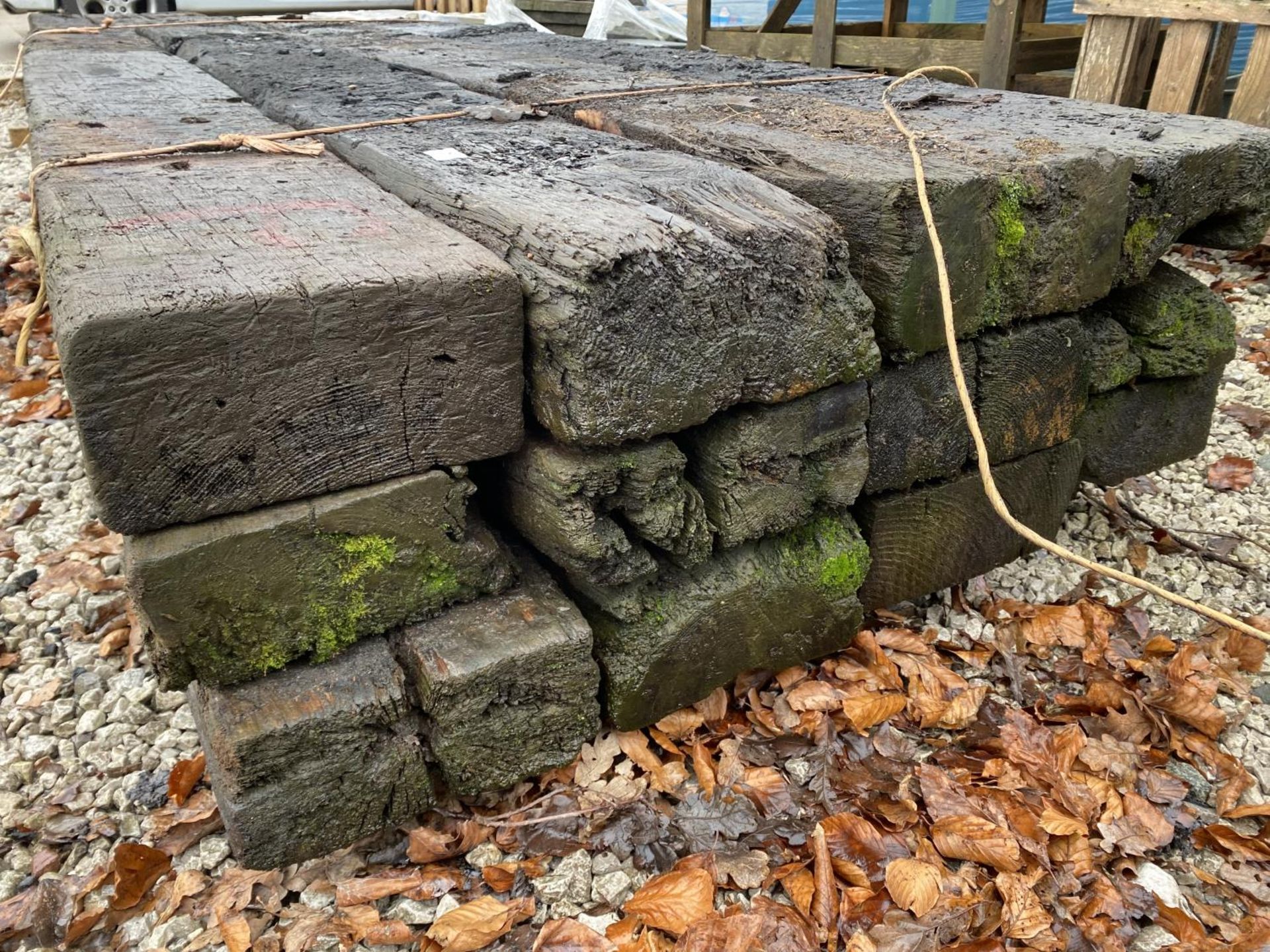 TWELVE EX RAILWAY SLEEPERS 8' 6" LONG NO VAT - Image 2 of 3