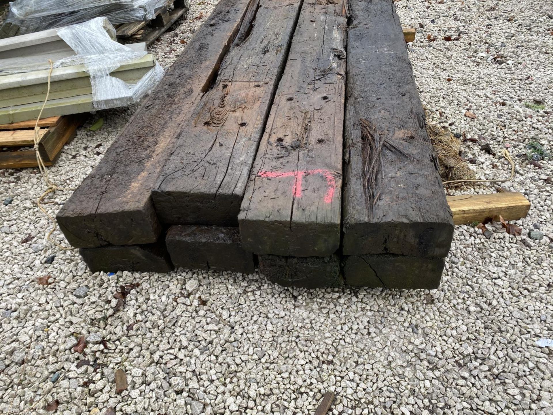 EIGHT EX RAILWAY SLEEPERS 8' 6" LONG - NO VAT - Image 3 of 3