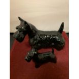 TWO BESWICK SCOTTIE DOGS BLACK GLOSS ONE LARGE AND ONE SMALL