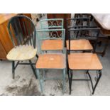 FOUR TUBULAR METAL PATIO CHAIRS AND MODERN WINDSOR CHAIR