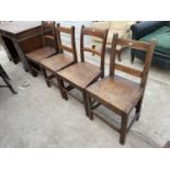 TWO PAIRS OF OAK 19TH CENTURY BAR BACK DINING CHAIRS