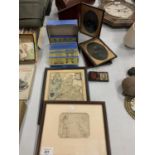 A PAIR OF VINTAGE LEATHER BOUND PHOTO FRAMES TO INCLUDE OTHER PHOTOGRAPHIC ITEMS AND DISNEY