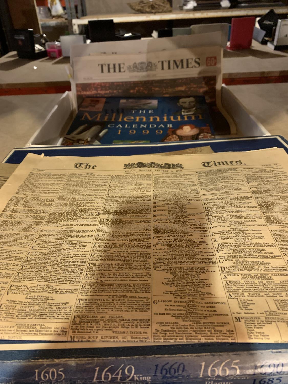 A BOXED ASSORTMENT OF BROADSHEET NEWSPAPERS SPANNING ONE HUNDRED YEARS TO ALSO INCLUDE THE 1999