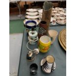 AN ASSORTMENT OF VARIOUS STUDIO POTTERY TO INCLUDE TWO POOLE VASES, A MALING WARE VASE ETC