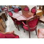 AN ITALIAN STYLE DINING TABLE AND SIX BUTTON-BACK CHAIRS