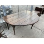 A GEORGE III OVAL OAK DROP-LEAF DINING TABLE, 59 x 62"