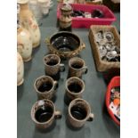 EIGHT PIECES OF MOTTLED BROWN POTTERY