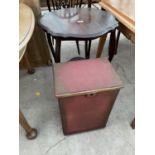 AN EDWARDIAN TWO TIER CENTRE TABLE AND LLOYD LOOM STYLE LAUNDRY CHEST