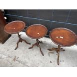 THREE REPRODUCTION MAHOGANY TRIPOD TABLE, 15" DIAMETER