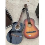 TWO ACUSTIC GUITARS TO INCLUDE AN ENCASE AND A STRETTON PAYNE