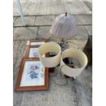 AN ASSORTMENT OF ITEMS TO INCLUDE A PAIR OF TABLE LAMPS, THREE FRAMED PRINTS AND A FURTHER