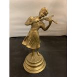 A BRASS FIGURINE IN THE FORM OF A GIRL PLAYING THE VIOLIN (H:24CM)