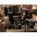 A QUANTITY OF CAMERA EQUIPMENT TO INCLUDE A KODAK BANTAM ETC