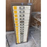 A VINTAGE BISLEY 15 DRAWER MINITURE FILING CABINET