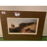 A MOUNTED LIMITED EDITION PRINT OF A HUNTING SCENE ARTIST UNKNOWN