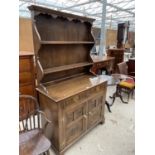 A JACOBEAN STYLE OAK DRESSER, 42" WIDE