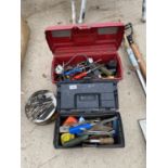 TWO TOOL BOXES AND CONTENTS TO INCLUDE SPANNERS AND CHISELS ETC