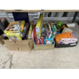 A LARGE ASSORTMENT OF CHILDRENS TOYS TO INCLUDE JIGSAWS, BOARD GAMES AND FIGURES ETC