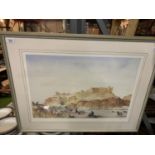 A LARGE FRAMED LIMITED EDITION PRINT, SIGNED FLINT, OF A DESERT SCENE