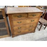 A VICTORIAN SATINWOOD CHEST OF TWO SHORT AND THREE LONG DRAWERS, 40.5" WIDE