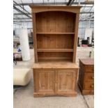 A MODERN PINE OPEN KITCHEN DRESSER ON CUBPAORD BASE, 40" WIDE