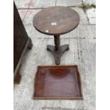 A SMALL CIRCULAR REGENCY ROSEWOOD OCCASIONAL TABLE, 15.5" DIAMETER AND INLAID TRAY