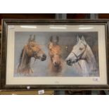 AN S L CRAWFORD FRAMED PRINT OF RACE HORSE GREATS, ARKLE, RED RUM AND DESERT ORCHID