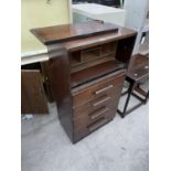 AN ART DECO OAK FLAT FRONTED BUREAU WITH FOUR DRAWERS AND FALL FRONT (NEEDS RE-ATTACHING)