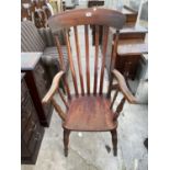 A VICTORIAN BEECH FRAMED FARMHOUSE CHAIR