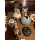 SEVEN ITEMS OF ORIENTAL STYLE CERAMIC WARE TO INCLUDE A GINGER JAR ETC
